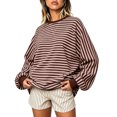 thumbnail image 7 of Resicozy Oversized Sweatshirt for Women Fall Striped Long Sleeve Shirt Crewneck Sweatshirts Y2K Workout Tops Coffee S, 7 of 7