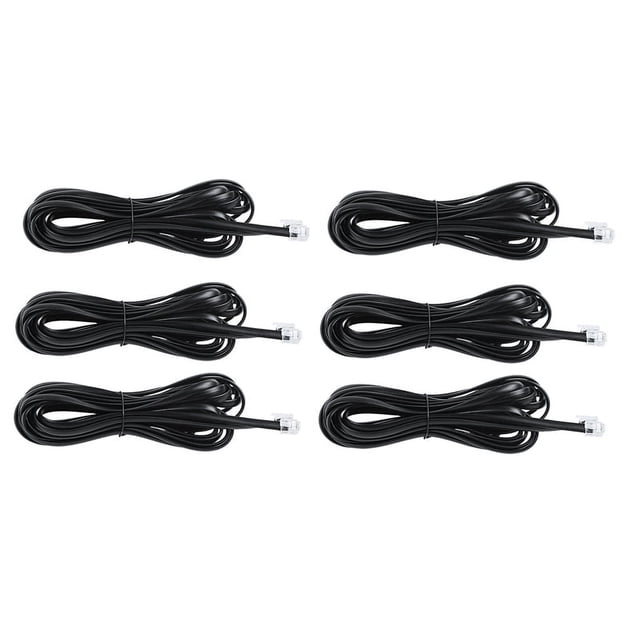 6X 6P6C RJ11 Cable de Telefono del Modem de Fax de Extension de Telefono 5M Longitud Negro