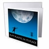 3dRose Putt Plastic In Its Place 6 silhouette of frisbee disc golfer putting under the moon - Greeting Card, 6 by 6-inch