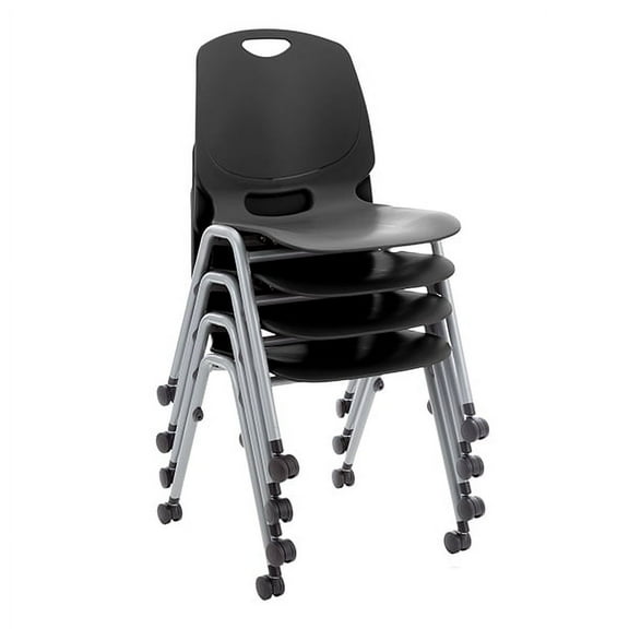 Learniture Academic Mobile Stack Chair -Black (Pack of 4)