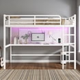 thumbnail image 2 of Tcbosik Queen Size Loft Bed with Writing Desk, Charging Station and LED Lights, Metal Bed Frame with Ladder and Guardrail, No Box Spring Needed, White, 2 of 9