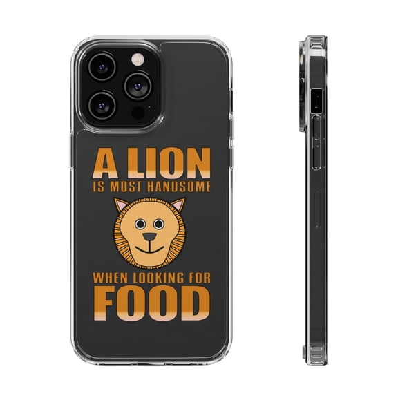 DistinctInk Clear Hybrid Case for Apple iPhone 15 Pro (6.1" Screen) - Lion is Most Handsome When Looking for Food - Shockproof Protection