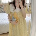 thumbnail image 2 of Conjunto de pijama de verano con volantes y cuello en V para mujer, blusa dulce de manga corta + traje corto, ropa de dormir de algodón, ropa de casa a cuadros con flores, 2 of 4