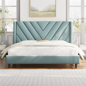 Renwick Queen Upholstered Platform Bed, Blue Lake