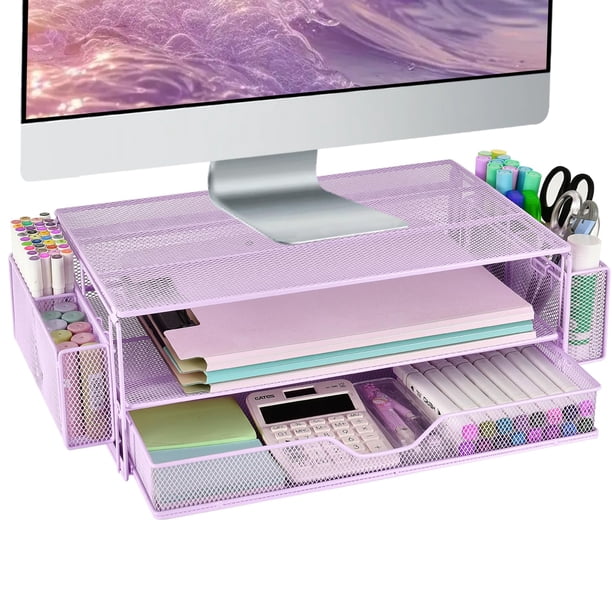 Soporte para monitor de ordenador AUPSEN con cajones, color morado