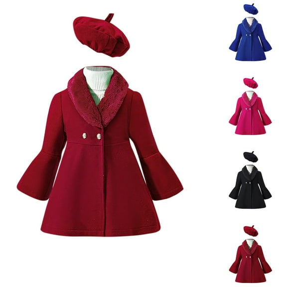 Hrsba Boys Girls Winter Outerwear Coats, Kids Outerwear Coats Solid Color Color Block Long Sleeve Non Hooded Wool Coat With Collar Warm Fall Winter Outerwear For 3-8 Years Boys And Girls