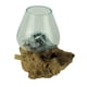 thumbnail image 1 of Zeckos Clear Vidrio fundido sobre base de madera flotante de teca Tazón decorativo Florero Terrario Maceta Zeckos 23645, 1 of 4