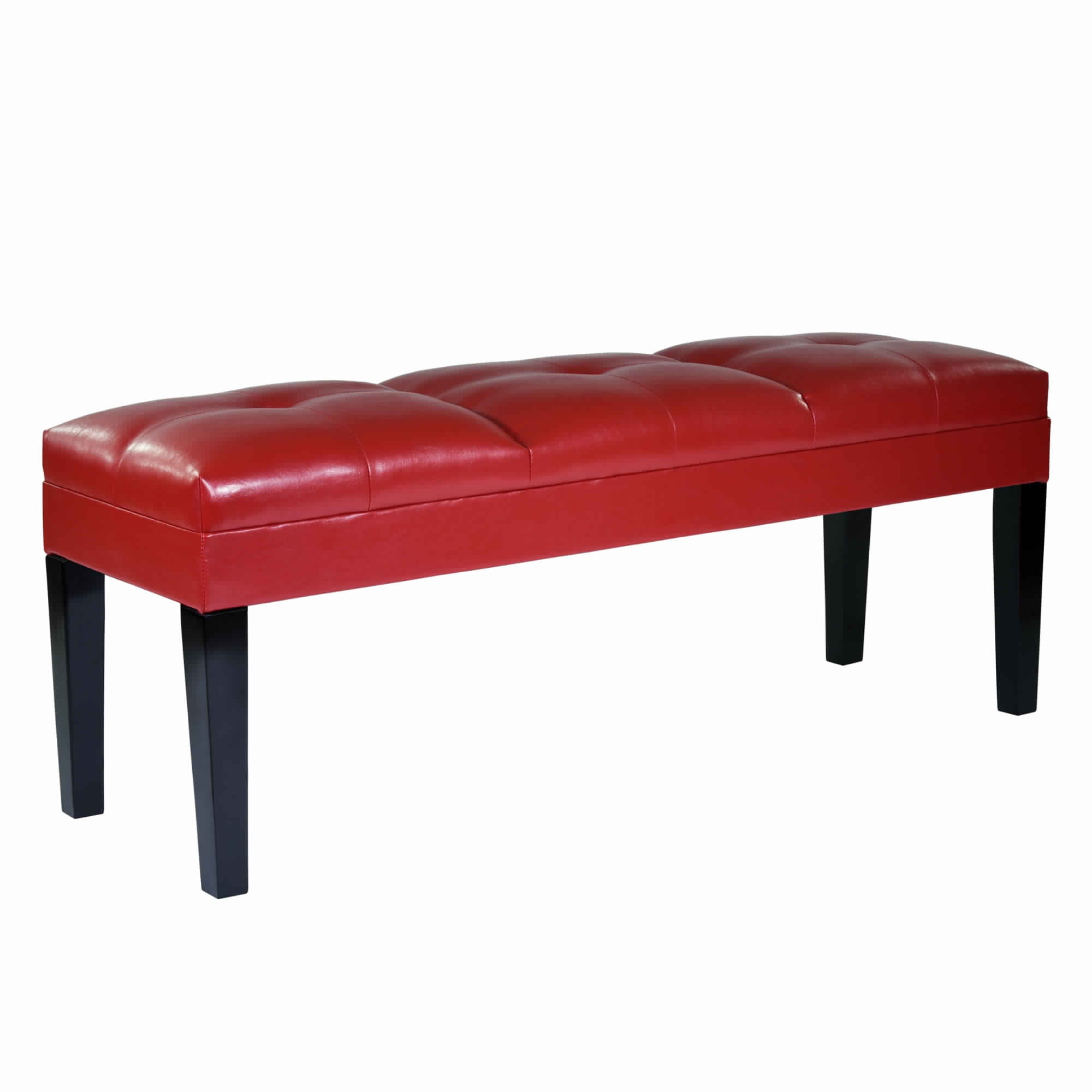 Bonded Leather Padded Bench with Button Tufted Details, Red and Black