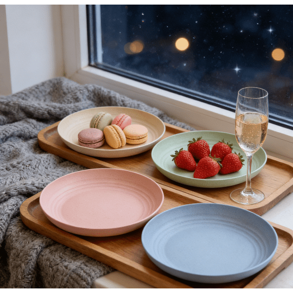 4pcs Dishwasher-Safe Stain-Resistant Durable BPA-Free Plastic Plate Set - Multipurpose Dinnerware for Fruit Dumpling & Daily Dining, Perfect Year of the Horse & Kitchen Necessity, 5.91in
