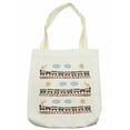thumbnail image 1 of Nursery Tote Bag, Cartoon Style Train and Tracklines on Sunny Day Hand Drawn Sun and Clouds Flowers, Cloth Linen Reusable Bag for Shopping Books Beach and More, 16.5" X 14", Cream, by Ambesonne, 1 of 2