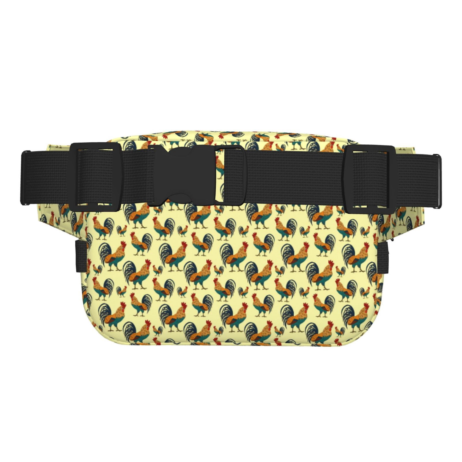 Picia Roosters In Farm Print Square Double-Layer Waist Bag Mini Adjustable Waist Belt Bag Exercise Running Travel Hiking