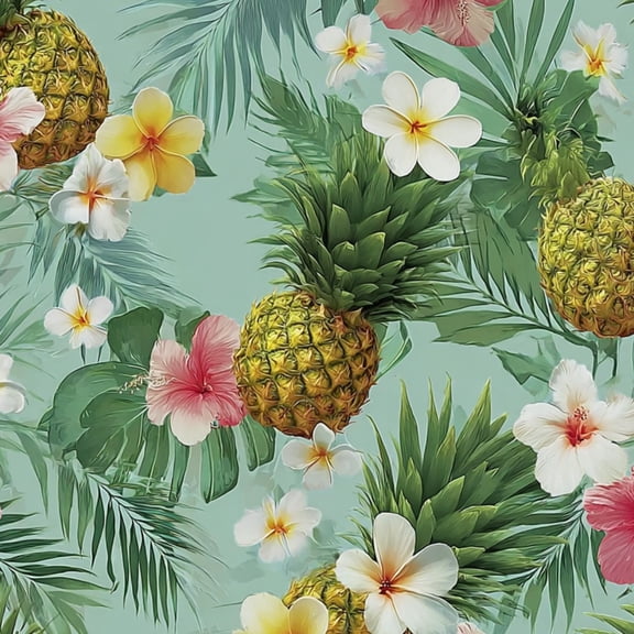Peel and Stick Wallpaper Pineapple Tropical Floral Hibiscus Flowers Palm Leaves Wall Mural 23.6in x 9.8ft Self Adhesive Removable Wall Paper Renter Friendly Wallpaper for Nursery Bedroom Cabinets