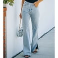 thumbnail image 2 of Pantalones divididos vintage con dos bolsillos Pantalones clásicos simples retro delgados con abertura lateral para mujer Azul claro XL, 2 of 5