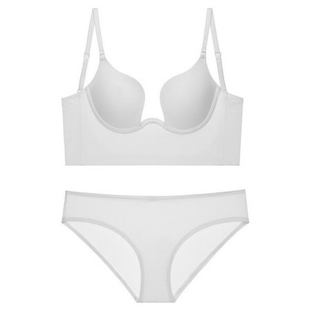 FNNMNNR Push Up Bra Backless Women Bras Underpants 2Pcs Set Plunge Brassiere Open Back Underwear Invisible Seamless Deep U Lingerie