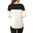 thumbnail image 4 of INSPIRE CHIC Women's Split V-Neck Long Sleeves Color Block Casual T-Shirt XL White Black, 4 of 7