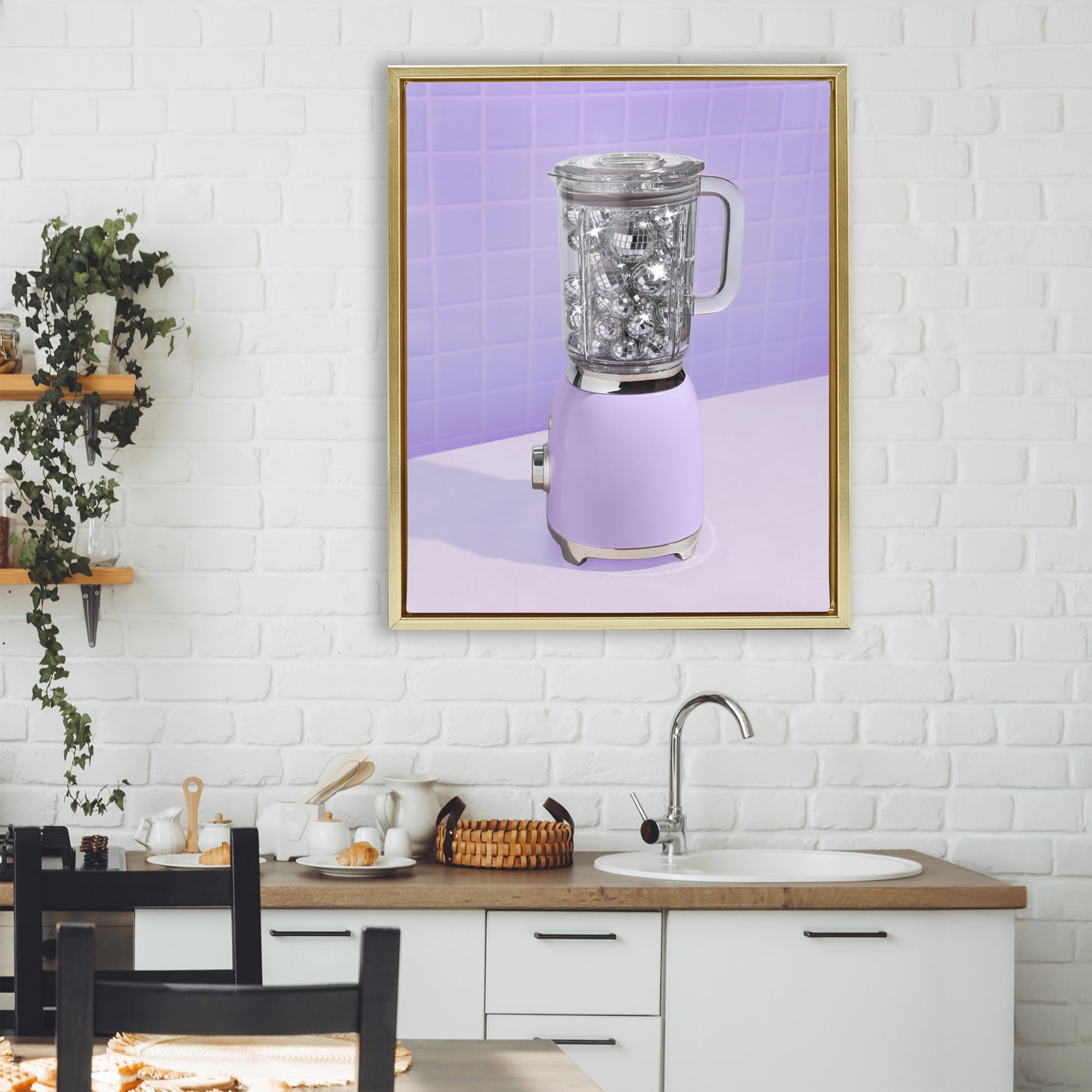 Stupell Industries Disco Drink Blender over Purple Gold Framed Floater Canvas Wall Art, design by LISH Creative
