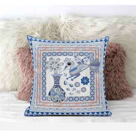 

Amrita Sen Designs CAPL595FSDS-BL-20x20 20 x 20 in. Love Your Vase Peacock Suede Blown & Closed Pillow - Blue Peach & Grey