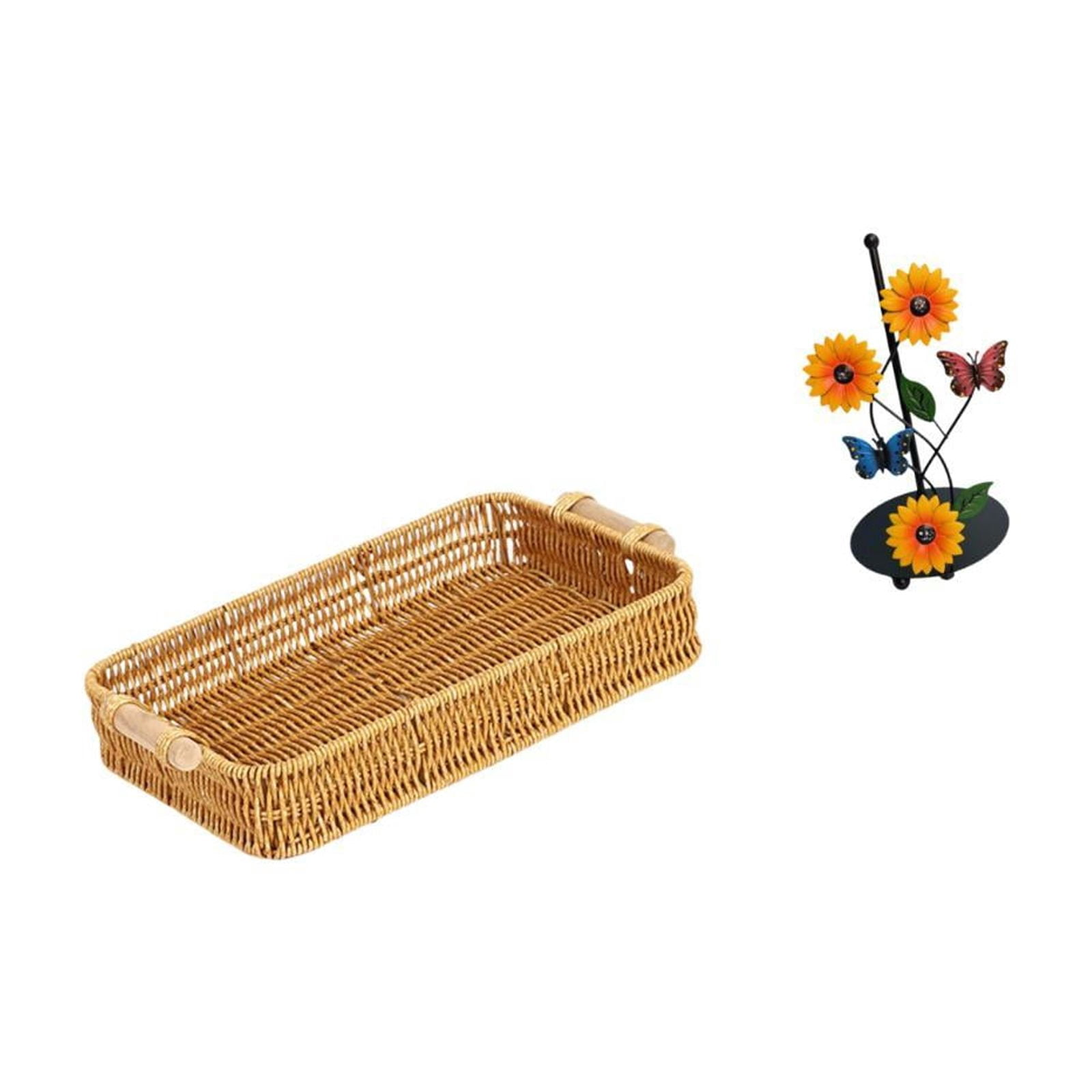 Fiocias Woven Kitchen Storage Basket Paper Holder Stand Toilet Paper Holder Paper Towel Holder Countertop Kitchen Roll Holder Handmade Iron Material