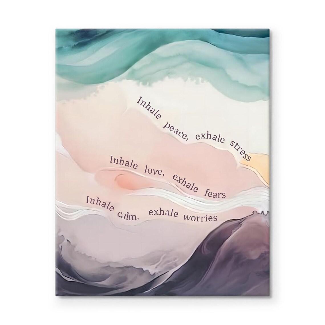 Inhale Peace Exhale Stress Canvas Art - Calming Ocean Theme Wall Decor, Ready to Hang Premium Canvas Print for Bedroom, Office, Meditation Room, Living Room - Fade-Resistant, USA Handmade