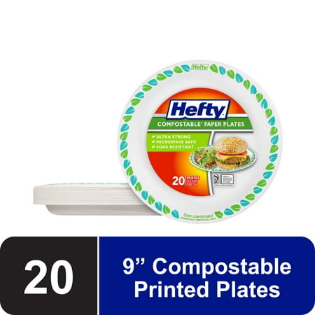 Hefty Compostable Printed Paper Plates, 8.6 Inch, 20 Count