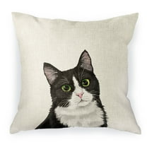 WIRESTER 18x18 inch Square Decorative Throw Sofa Pillow Cases, Cute Black White Tuxedo Cat