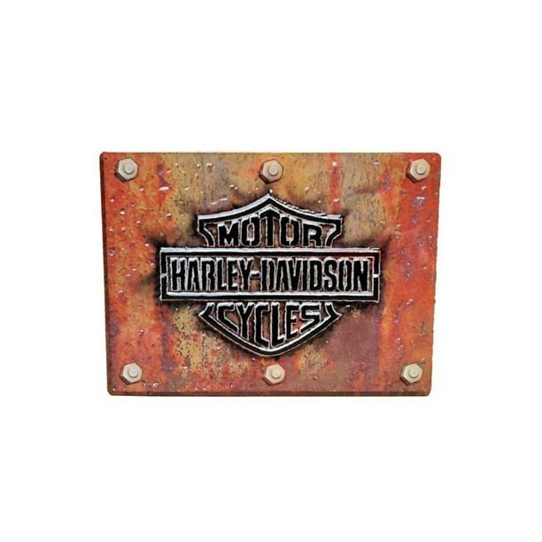 HarleyDavidson Made Plate Bar & Shield Tin Sign 17 x 12.5 Rust Look