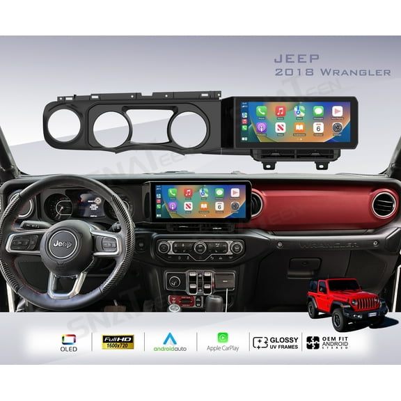 SNATEEN 12.3 inch Dual Screen Car Radio for Jeep Wrangler JL 2018-2021 GPS Navigation Multimedia Video DVD Carplay Stereo Receiver Head Unit