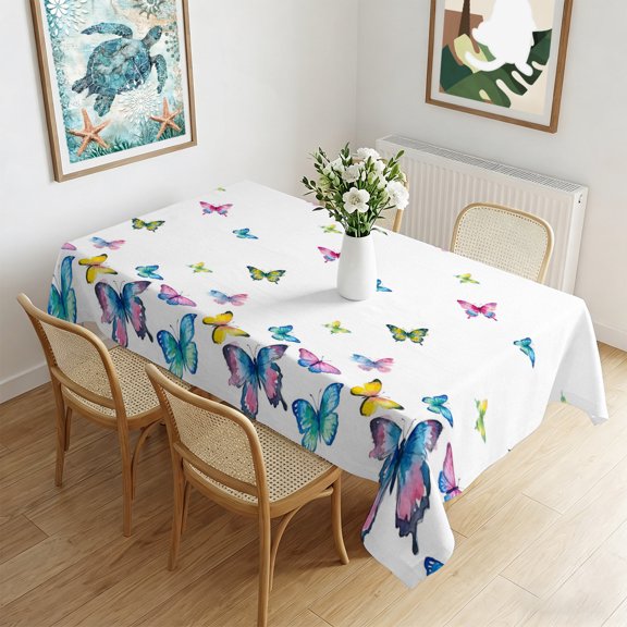 Waterproof Tablecloth Spring Country Colorful Butterfly Rectangle Table Cloth 60x102in,Wipeable Washable Table Cover Watercolor Butterflies Tablecloths for Dining Tables Kitchen Picnic Outdoor Party
