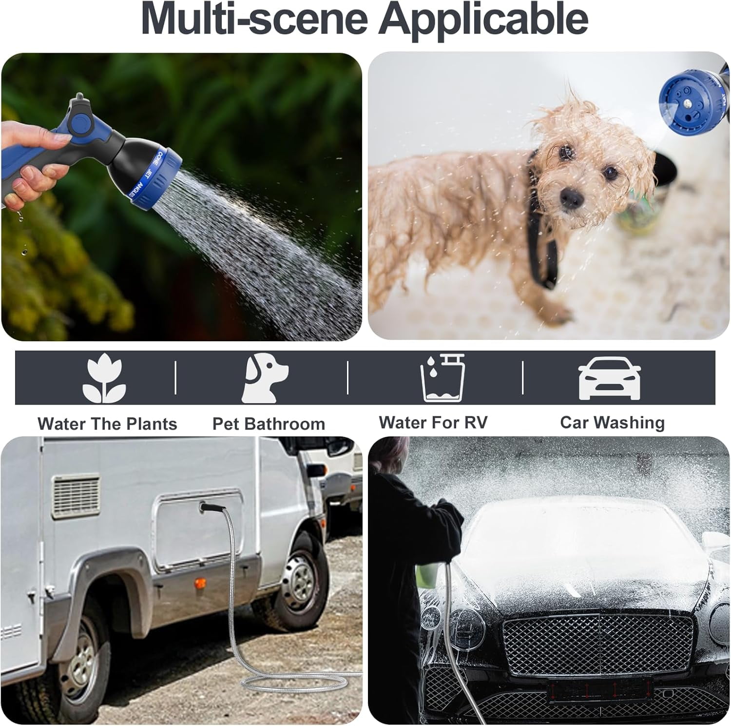 SPECILITE 25ft 304 Stainless Steel Garden Hose Metal, Heavy Duty Water Hoses with Nozzle for Yard, Outdoor - Flexible, Never Kink & Tangle, Puncture Resistant