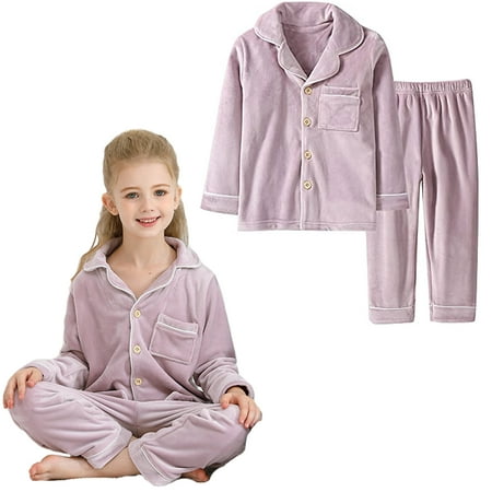 

2PCS/Set Infant Winter Nightgowns Warm Long Sleeved Pajamas 120 Violet
