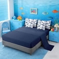 thumbnail image 5 of Manfei Watercolor Shark Bedding Comforter Set for Kids Boys and Girls, Marine Life Print King Bedding Sets, Navy Reversible 7pcs, 5 of 6