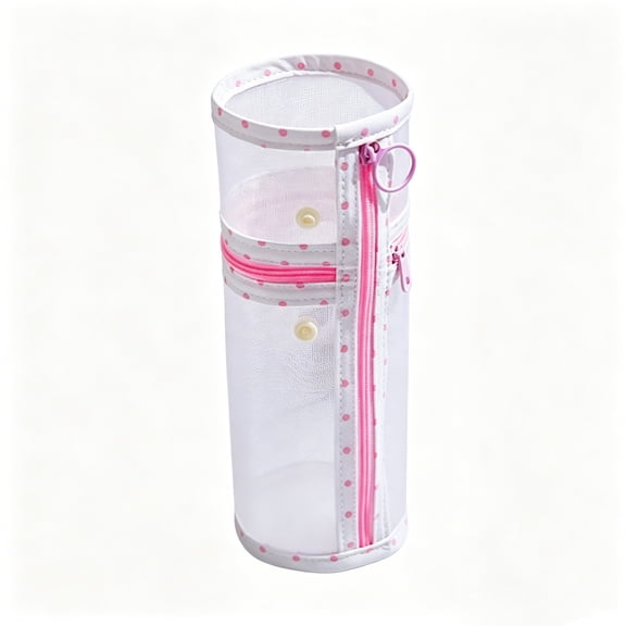 Lksixu Cylinder Mesh Pencil Case, Large Capacity Clear Pencil Pouch with Double Zipper, Aesthetic Stationery Organizer, Multi-Purpose & Spacious Pen Holder, Portable Travel Cosmetic Makeup Bag