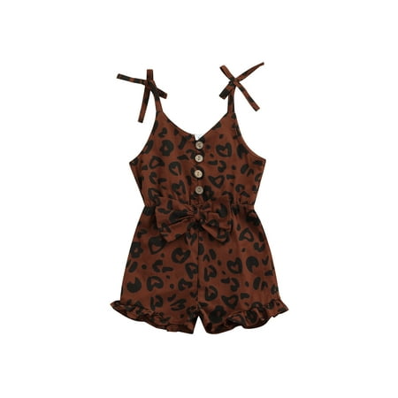 

Frobukio Kids Baby Girls Leopard Romper V Neck Suspender Bow Knot Buttoned Jumpsuit Short Pants Clothes Bodysuit Leopard 12-18 Months