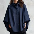 thumbnail image 2 of Sorvello Women Poncho Sleeve Lapel Button Down Oversized Batwing Shirt Outerwear Summer Fall Loose Top Causal Outfits Navy L, 2 of 5
