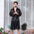 thumbnail image 2 of Men's Silk Robe for Wear and Sleepwear Exquisite Soft Long Sleeve Kimono Style Bathrobe for Comfortable Home Attire Black 3XL, 2 of 6