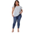 thumbnail image 3 of DARING DIVA Women's Plus Floral Tie Waist Flare Sleeve Top 4X Blue, 3 of 6