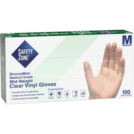 

Safety Zone SZNGVEPMD1C Powder Free Clear Vinyl Gloves Medium - Pack of 100