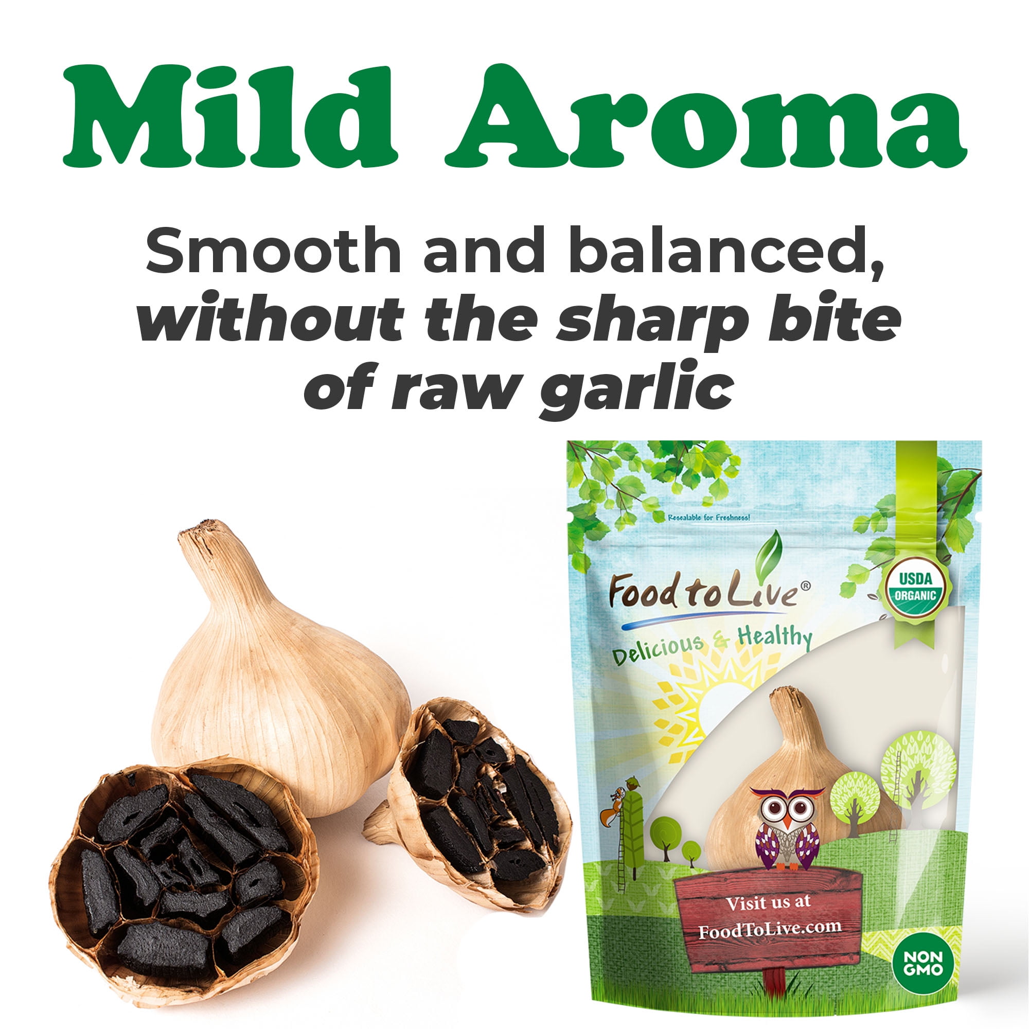 Food To Live Organic Black Garlic, 30gr – Whole Bulb Produced by Natural Fermentation, Vegan. Great on Meat, Fish, Cheese or to Season Pasta and Risotto (Pack of 12)