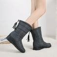 thumbnail image 6 of Naierhg 1 Pair Snow Boots Waterproof Plush Lined Adjustable Drawstring Tassels Solid Color Casual Winter Warm Women Mid Calf Shoes Streetwear for Home Grey, 6 of 8