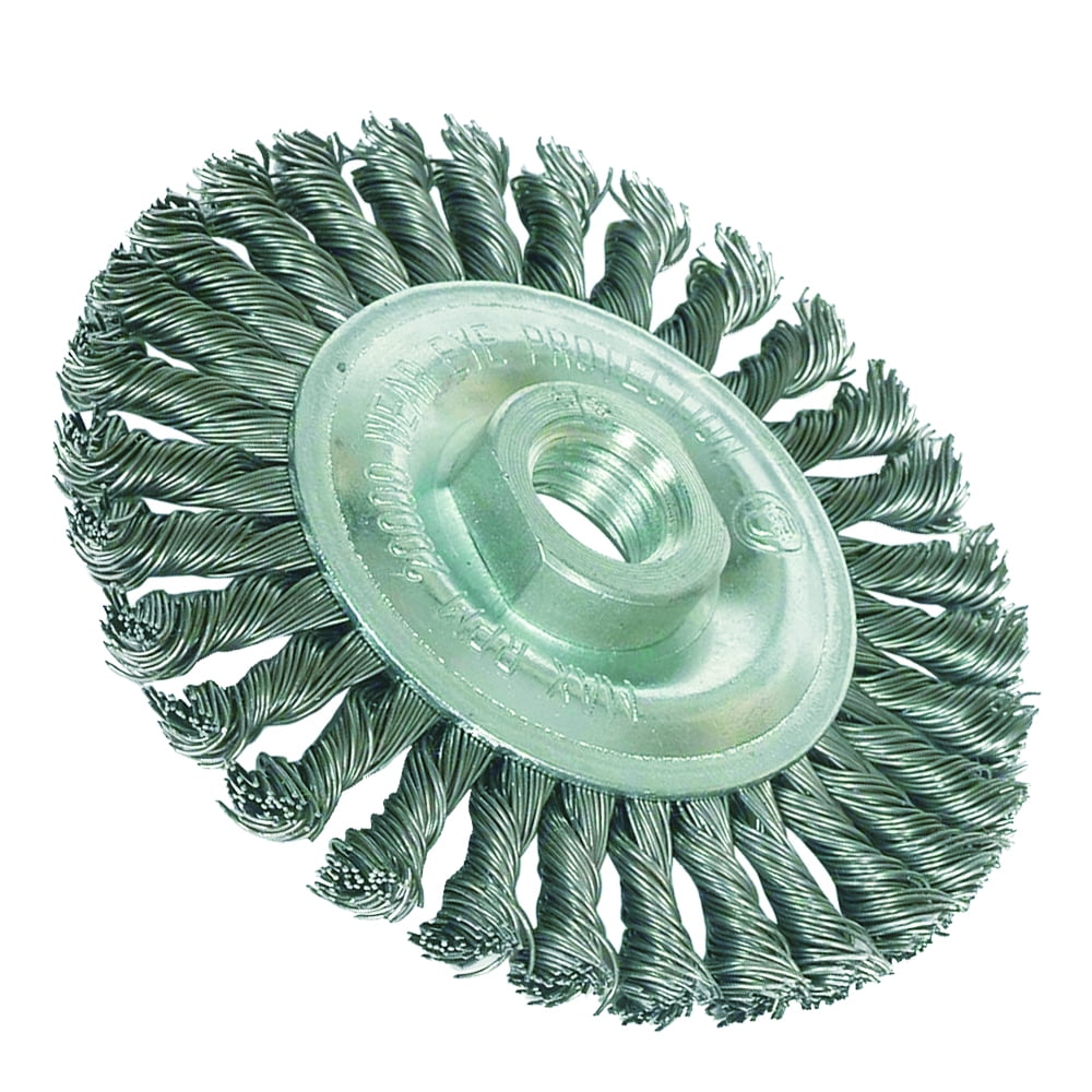 Robtec Stringer Bead Twist Stainless Steel Wheel Brush, 4" x 5/8"-11 Threaded Arbor