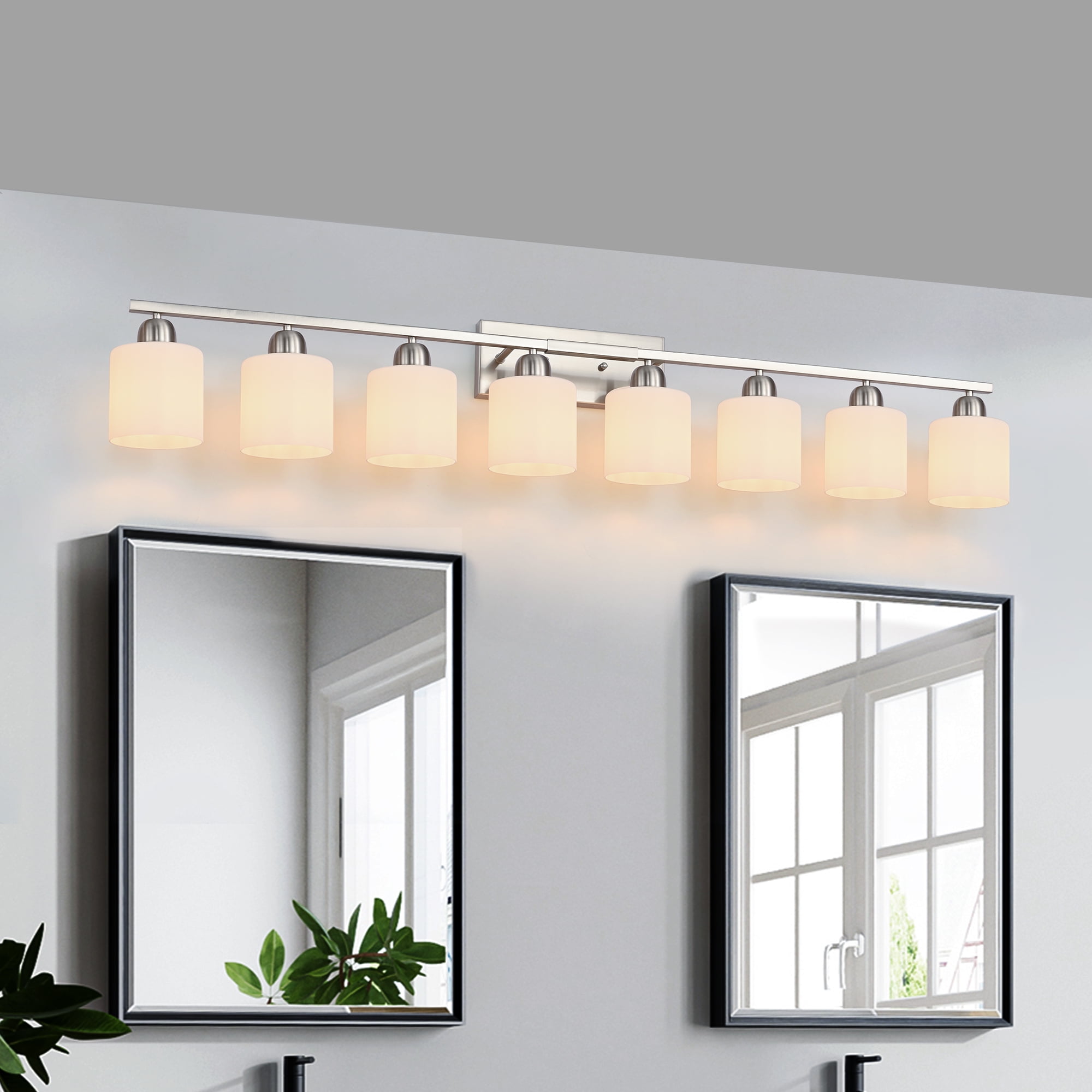 Jopath 8-Light Modern Vanity Light Over Mirror, Wall Sconces with Milky White Frosted Glass Shades for Bathroom, Hallway, or Bedroom Nickel (Bulbs Not Included)