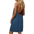 thumbnail image 4 of Lovzfmll Denim Thin Spaghetti Strap Backless Pleated Casual Striped Mini Shift Dress for Women Loose Crew Neck Low Back Blue, XL, 4 of 4