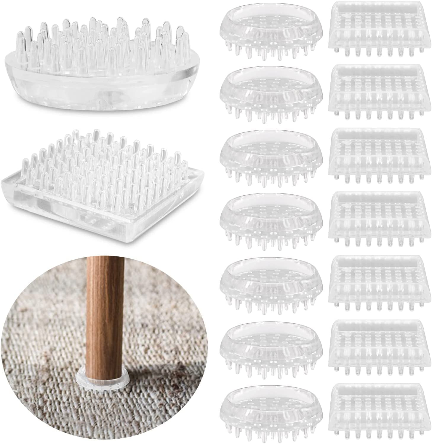 8PCS Transparent Round Barbed Carpet Protector Round Furniture Caster