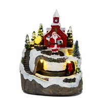 HUISZJ Resin Garden Ornament Music Led Light Village Rotating Statue Xmas Gift Home Decoration (Santa)