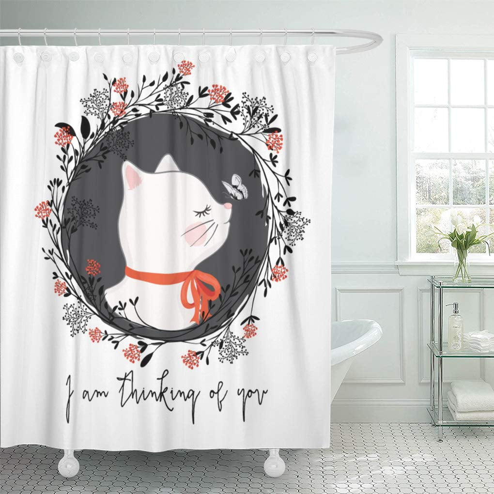 KSADK Brown Adorable Cute Cat Design Pink Animal Shower Curtain