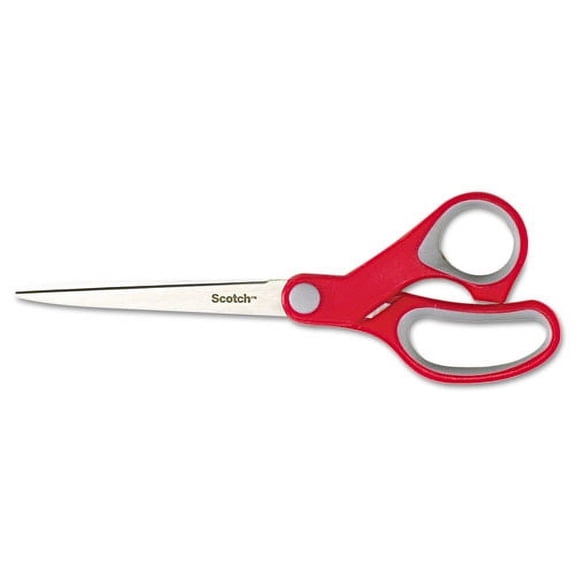 2PK Multi-purpose Scissors, Pointed Tip, 7" Long, 3.38" Cut Length, Gray-red Straight Handle