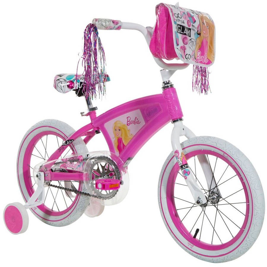 Dino Barbie Themed Kids Girls First Bike Bicycle 16" Pneumatic Wheel White Pink