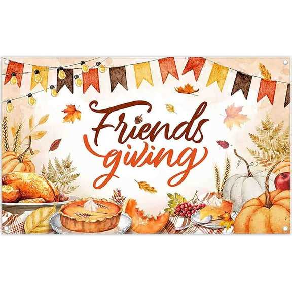 5.9x3.6FT Happy Friendsgiving Backdrop Watercolor Fall Maple Leaves Turkey Pumpkin Harvest Photography Background Autumn Festival Party Decorations Banner Supplies Photo Booth Props