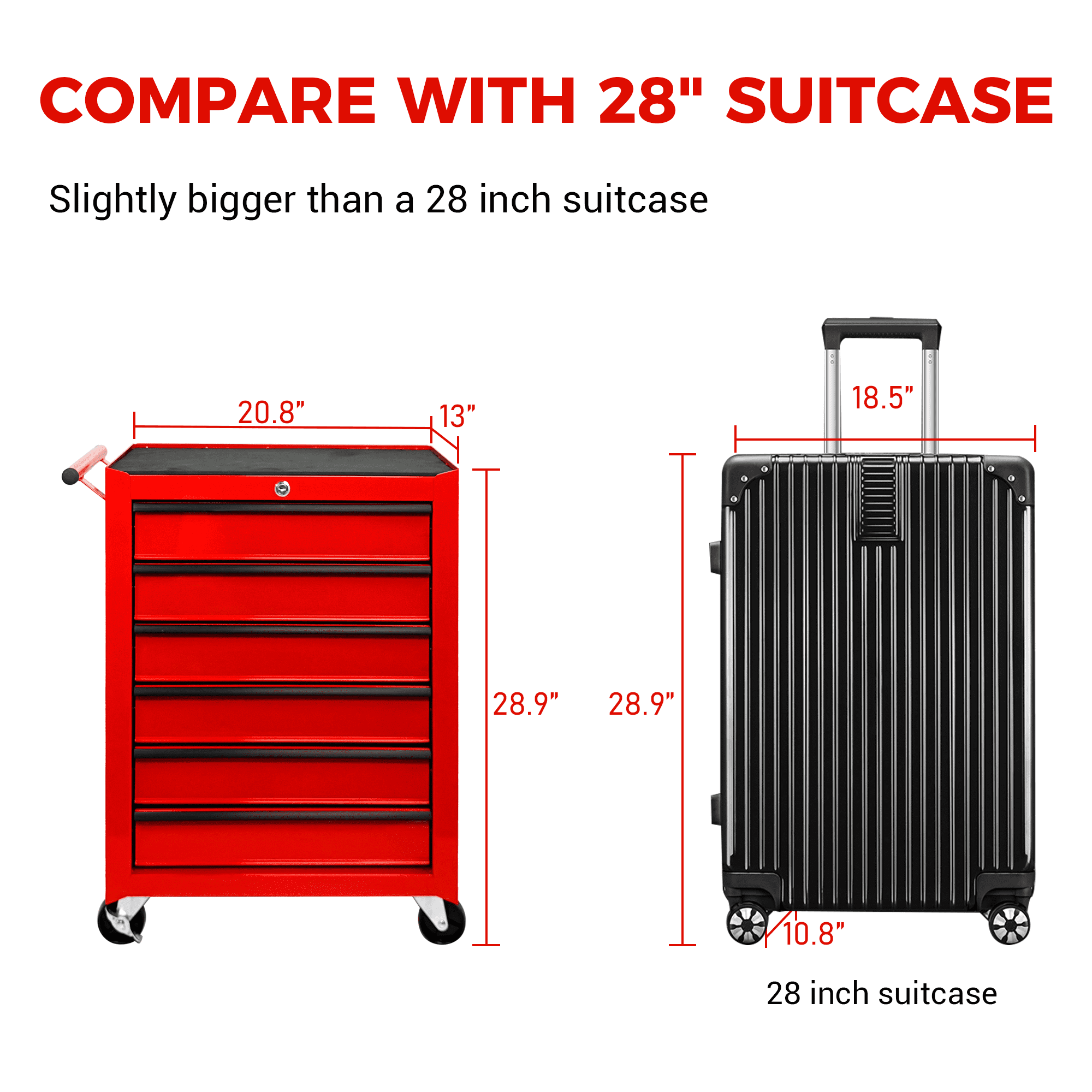 6 Drawer Tool Chest Cabinet with Ball Bearing Drawer Slides,20"W Rolling Metal Tool Chest with 6 Drawers,Steel Tool Storage Box Organizer,Red