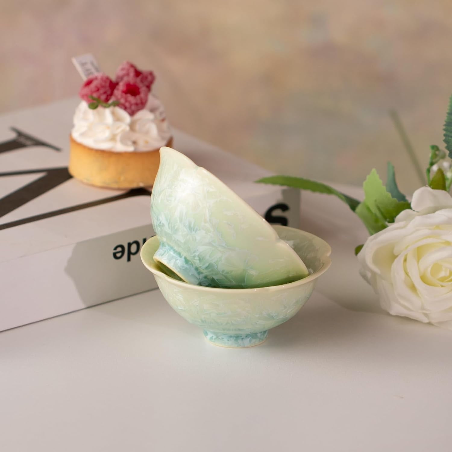 Ceramic Tea & Coffee Cups Set of 2 - Vintage Crystalline Glaze Espresso Mugs, 2.5oz Hand Painted for Afternoon or Coffee, Birthday Gift Women Men, Pu'er Cup